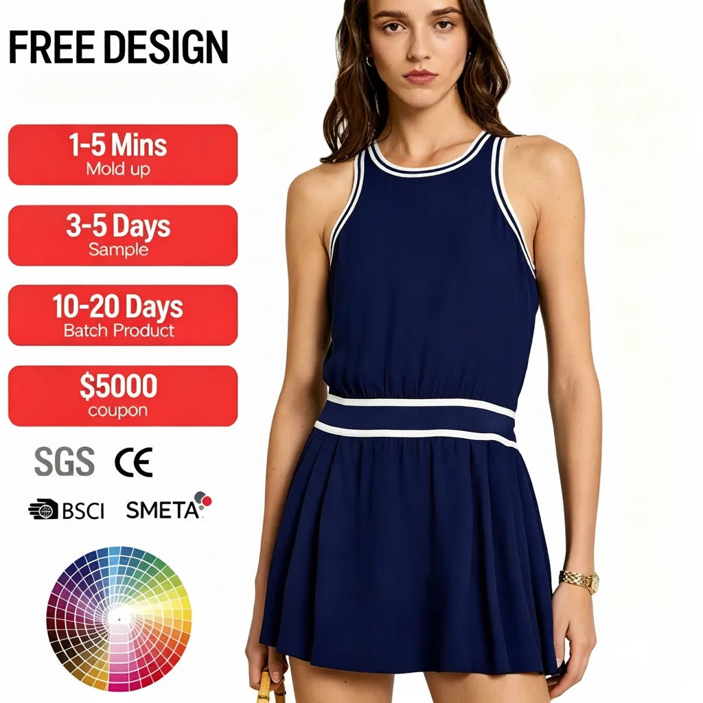 Custom Design logo Vintage Plus Size Breathable Summer Sport Bodycon Cotton Women Knitted Sweater  Tennis Casual Dress