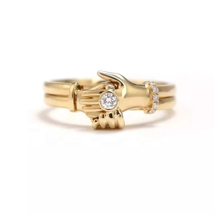 One and Only OEM Victorian Classic Design Handshake Ring Natural Diamonds Detachable 18K Gold Ring MegaBDM