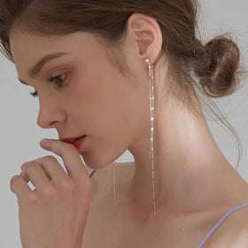 925 Sterling Silver Studs 6.3inch Long Chain Earrings Dangle for Women Teen Girls Line Dangling Earrings