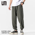 2025 Wholesale Men's Mid Waist Cotton Linen Harem Pants Breathable Comfortable Spring Summer Fashion Loose Baggy Casual Trousers