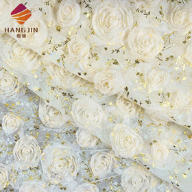 New Fashion 3D Rose Blossom Flower Lace Fabric Bridal Floral Vintage Embroidery Tulle Lace for Wedding Dress