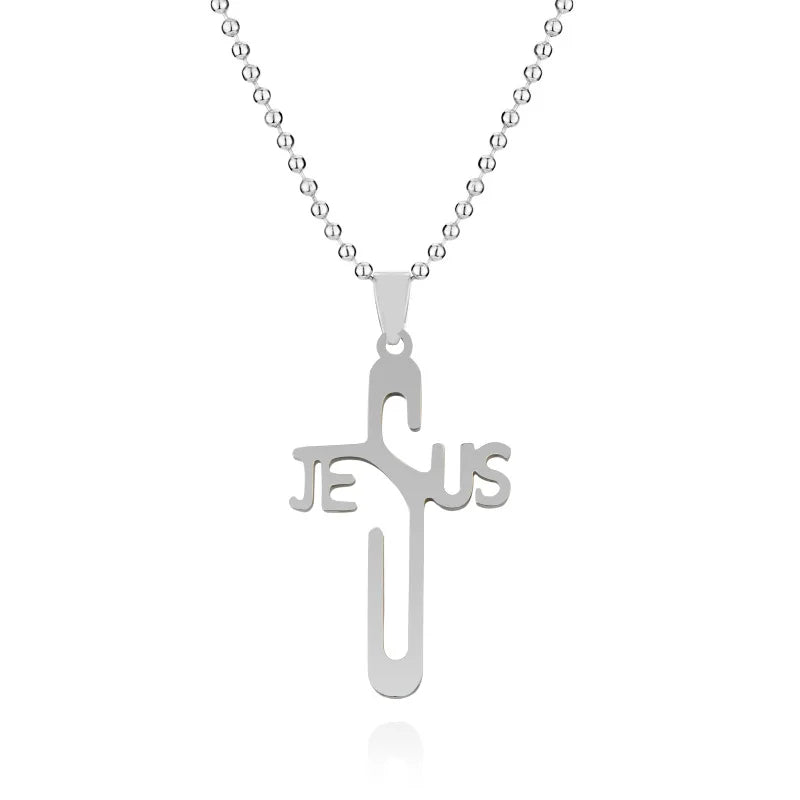 Hot Selling Stainless Steel Cross Pendant Necklace Sweater Chain Accessories Jesus Necklace ForJesuits Men and Women