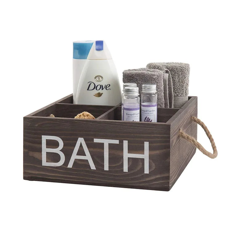 Rustic Wood Bathroom Decor Box Toilet Paper Basket Decorative Wooden Storage Organizer Vanity Storage Bin Box Tray with Rope