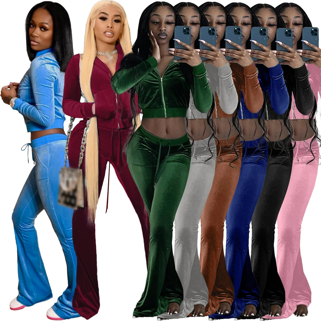 Velvet Tracksuit for Women Custom Logo Velour Sweatsuit Sweat Track Suit Jogging Suit