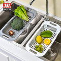 Haixin Kitchen Over the Sink Extendable Colander Strainer Basket Wash Vegetables and Fruits Drain Cooked Pasta and Dry Dishes