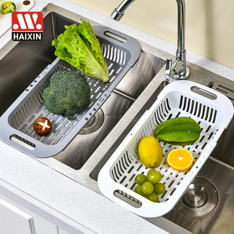 Haixin Kitchen Over the Sink Extendable Colander Strainer Basket Wash Vegetables and Fruits Drain Cooked Pasta and Dry Dishes
