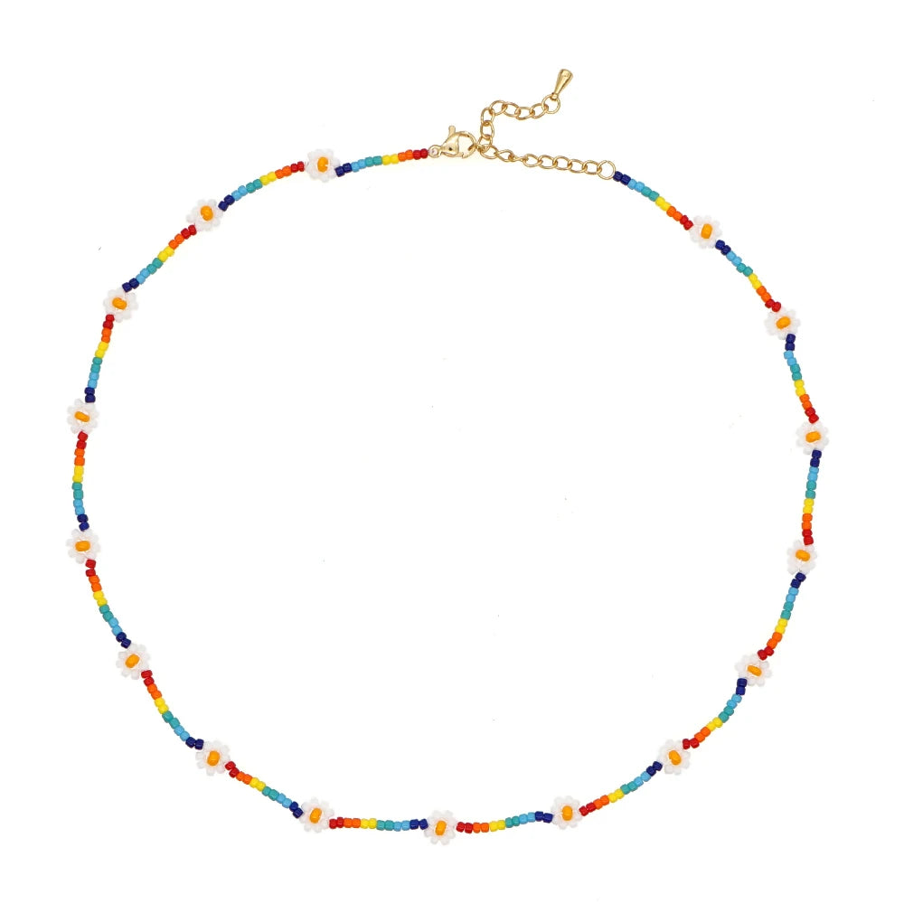 Go2Boho Miyuki Daisy Necklace Choker for Women Boho Summer Jewelry Flower Collares Fashion Rainbow Beaded Necklaces Mujer