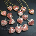 Healing Crystal Stones Fashion Jewelry Rhodochrosite Hand Wrapped Heart Pendant Necklace