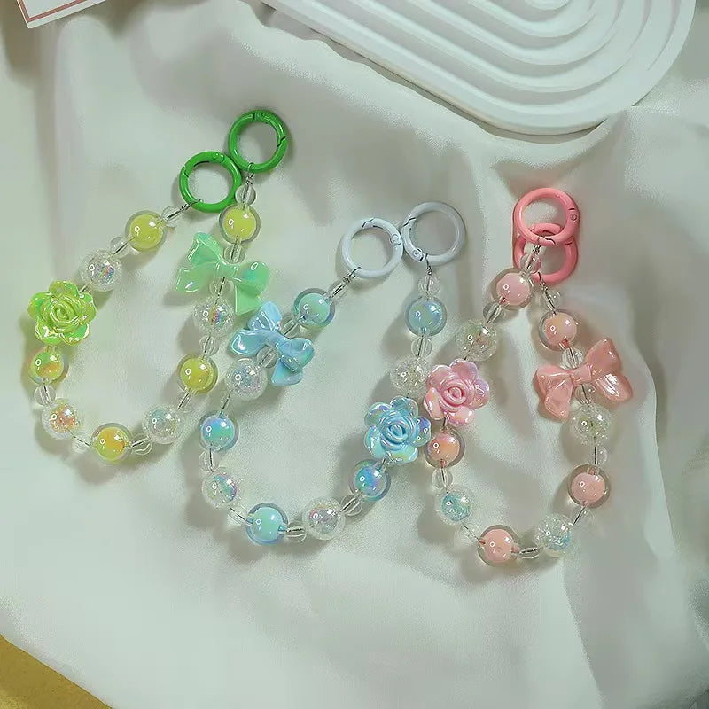 Color-plated Camellia Double Buckle Chain Key Chain Pendant Beads Pendant Diy Mobile Phone Drop-proof Chain
