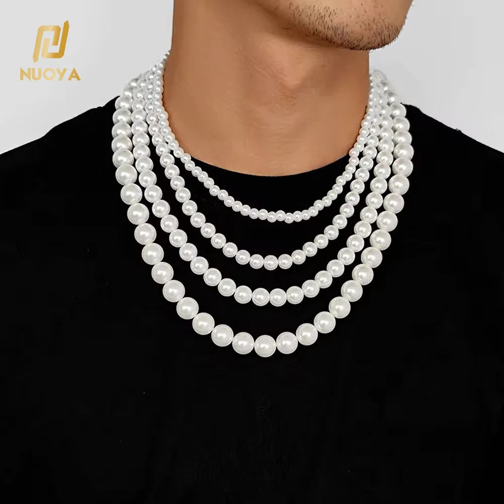 Hip Hop 6/8/10/12mm Glass Pearl Bead White Pearls for Jewellery Making Round Pearl Choker Necklace for Women
