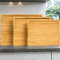Non Toxic Eco-Friendly Bamboo Kitchen Cutting Board Set 3 Stylish Durable Wood Chopping Block Juice Groove Anti-Bacterial