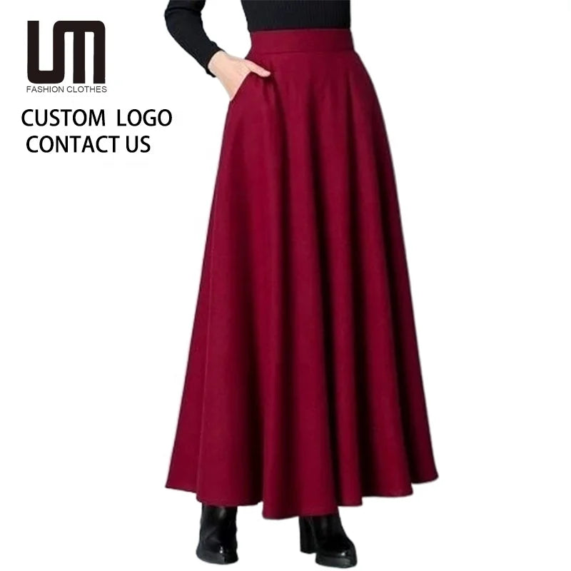 Liu Ming 2025 Autumn Winter Women Wool Skirts High Waist Long Knit Solid Color Large Size Warm Dance Skirts Ladies Fashion
