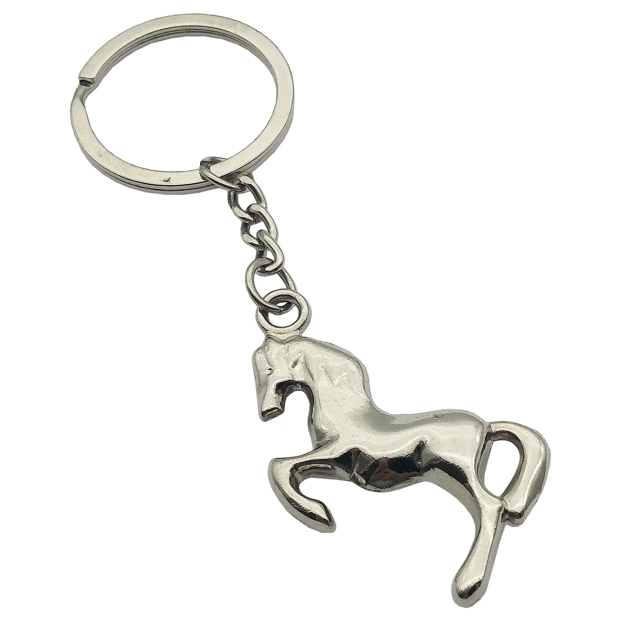 Designer Wholesale 3D Design Sliver Animals Keychain Metal Zinc Alloy Die Casting Horse Key Ring Pendant Custom Laser Logo
