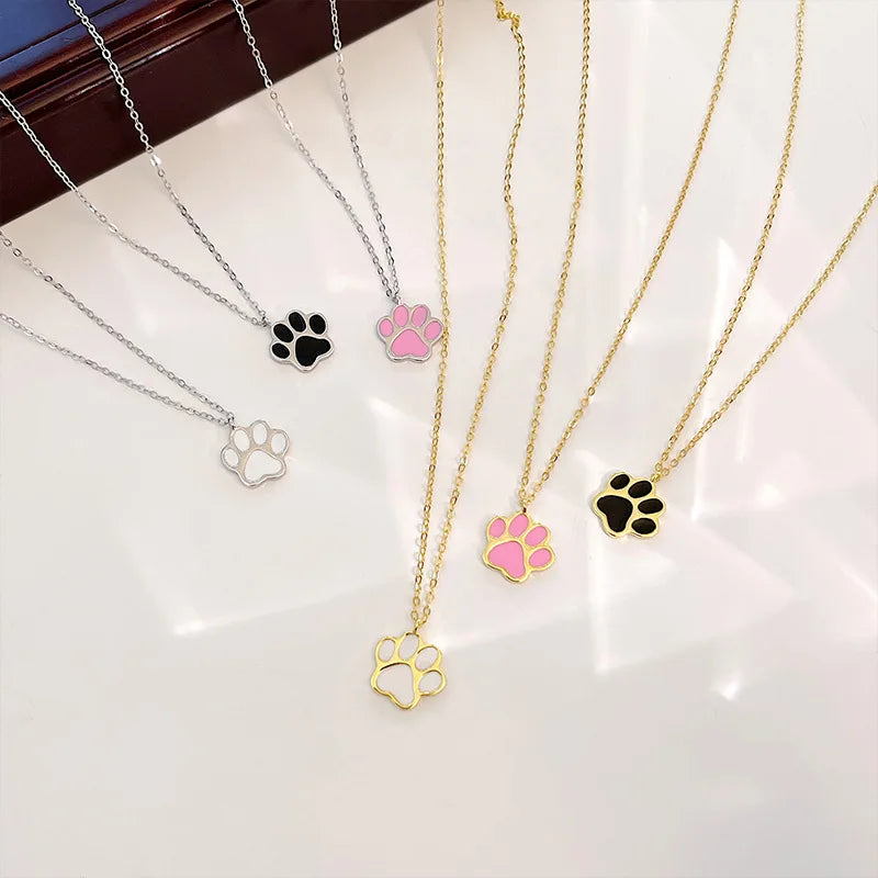 Fashion Jewelry 925 Sterling Silver Animal Cat Claw Paw Colorful Oil Drop White pink Black Enamel Gold Plated Necklaces Woman
