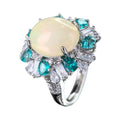 Dazzling Rhodium Plated Silver 925 Jewelry Natural Opal Ring for Women Birthday Gift