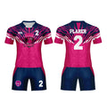 100% Polyester Mens Custom Rugby Uniforms Top Selling Rugby Uniform pink and Blue Rugby T-shirt