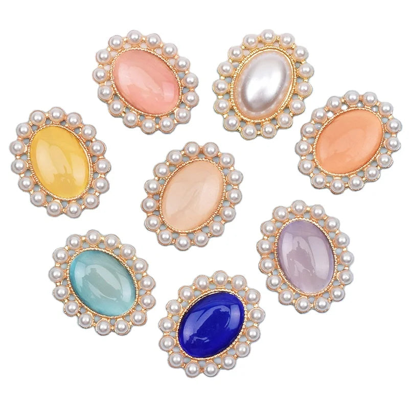 Flatback Gem Stone Charms With Pearl Bead Rhinestone Decoration Flatback Cabochon for Decorations Jewelry Making Accessories