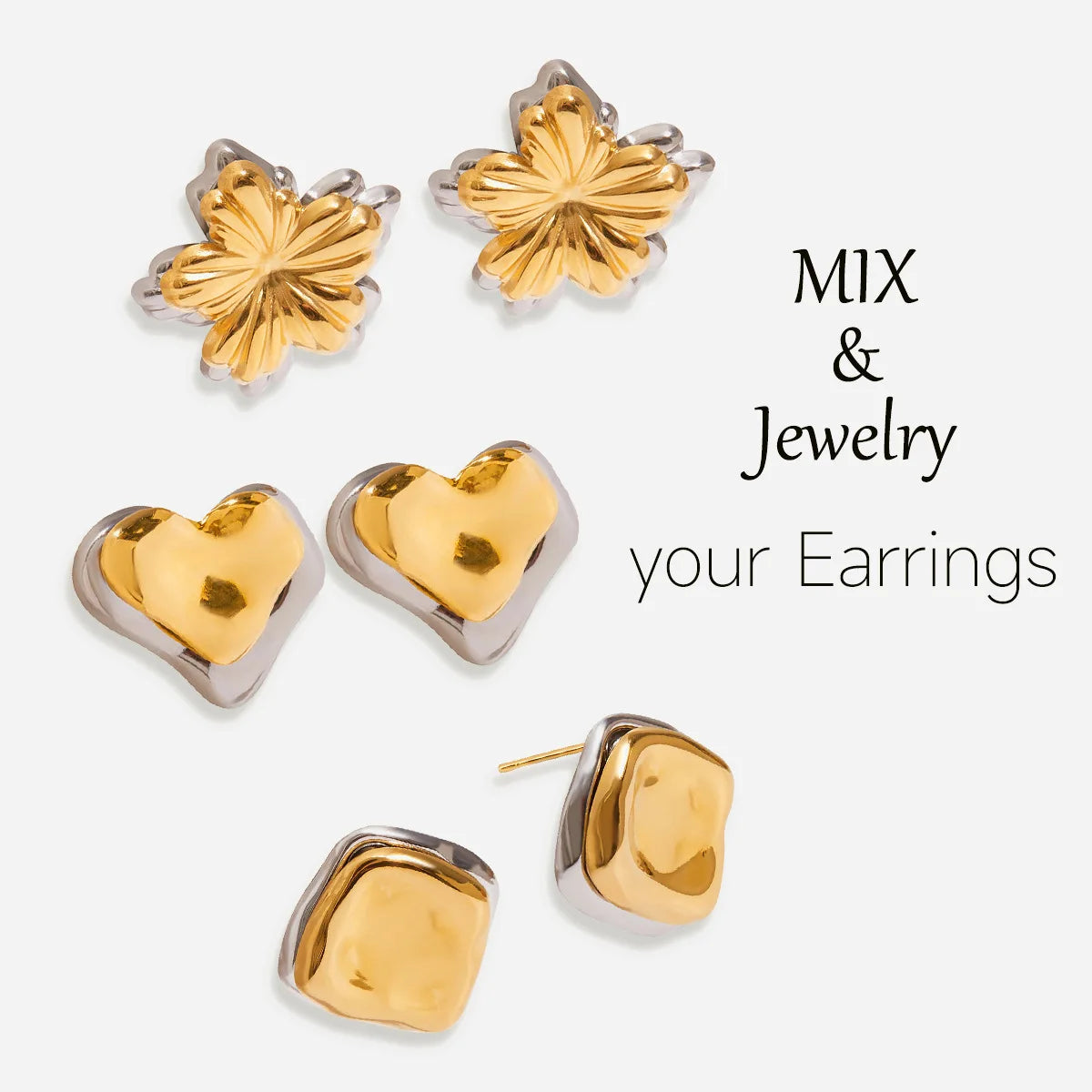 New Minimalist Fashion Stud Earrings 18k Gold PVD Plated Classic Removable Two Tone Stainless Steel Flower Heart Earring Jewelry