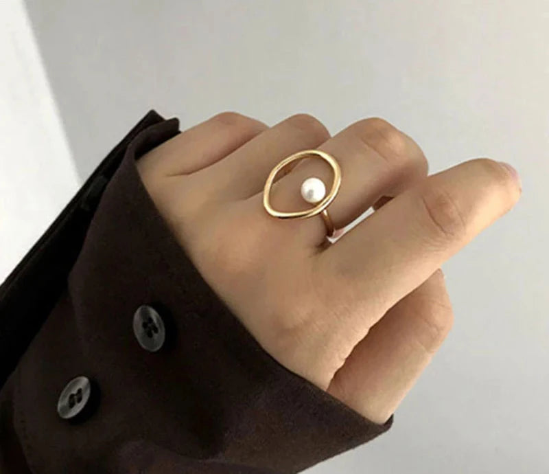 Hot Sale Vintage Pearl Rings Creative Geometric Party Rings for Women