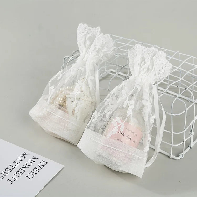 Large Wicker Lace Pocket 16*23cm Drawstring Pouch Gift Packaging Bunchy Yarn Lace Drawstring Bags