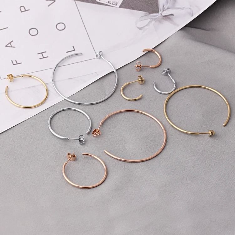 Hot Selling Fashion Earrings Elegant c Shape 14k Gold Plated Big Multi Hoop Earring Arete Stainless Steel Huggie Earring