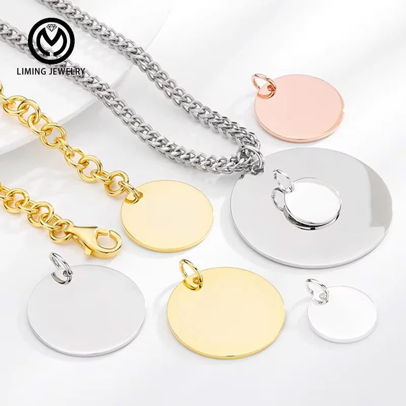 GP156 Custom Logo Disc Blank Engrave Fine Jewelry 925 Sterling Silver Circle Round Coin Pendant for DIY Jewelry Making Charms