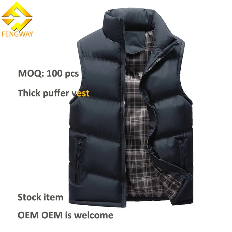 Men's Thickened Puff Parka Outdoor Warm Stand Collar Zipper Pocket Winter Eco-Friendly Polyester Jacket with 100g-150g Down