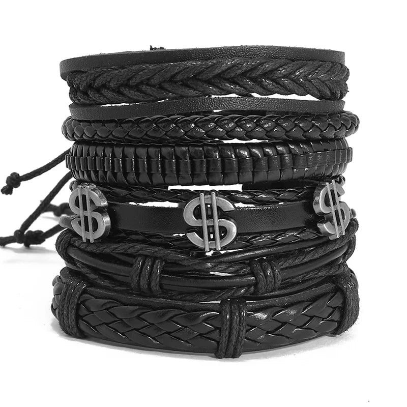 SSeeSY Joyas Pulsera Fashion Jewelry Custom Wholesale Dollar Handmade Multilayer Braided Leather Bracelet for Men