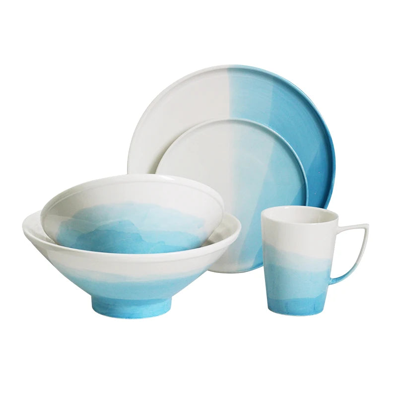 Modern Japanese Style Gradient Color Ceramic Dinnerware Set for Home or Restaurant Use