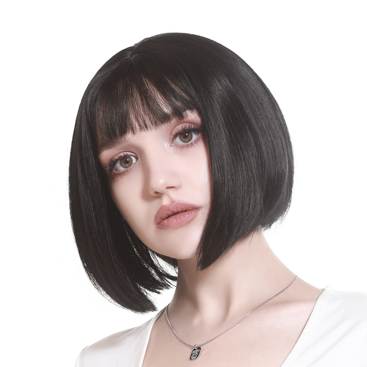 Natural Pearl Transparent Lace Pixie Cut Short Hair Full Wig Synthetic Short Straight Bang White Women Cheap Low Price