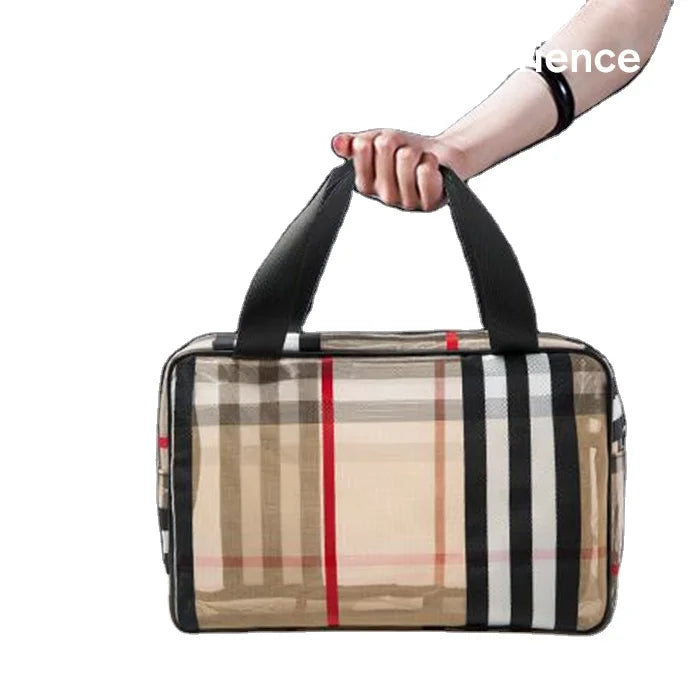 Wholesale Korean Style Eco-Friendly Portable Travel for Toiletry Organizer Bag Waterproof Stripe Zipper Closure for Makeup