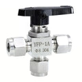 1/4" 304 SS Instrumentation Double Ferrule Stainless Steel Compression 3 Way Ball Valve