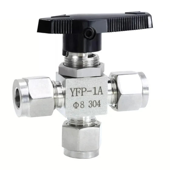 1/4" 304 SS Instrumentation Double Ferrule Stainless Steel Compression 3 Way Ball Valve