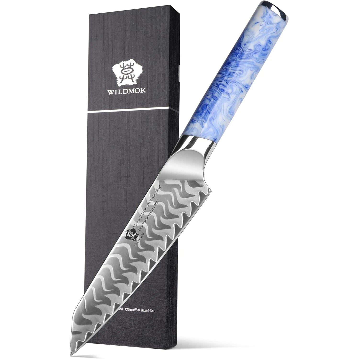 WILDMOK 5" Utility Knife Carbon Steel Blue White Porcelain Pattern Resin Handle Sharp Kitchen Fruit Knives