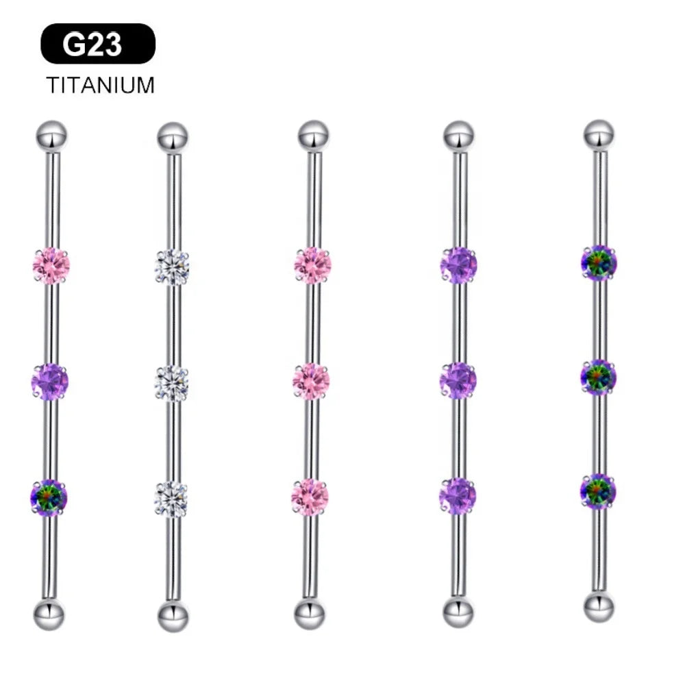 Gaby Jewelry New G23 Titanium Cz Industrial Barbell Internal Thread ASTM-F136 Ear Piercing Jewelry Fashion Body Piercing