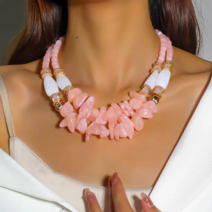 New Design pink Large Resin Acrylic Beads Collar Necklace for Women Statement Choker Necklace Jewelry Wholesale