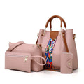 4pcs Set Lady Combination Pu Leather Tote Shoulder Bag Purse 3-in-1 Handbags with Embroidery Decoration