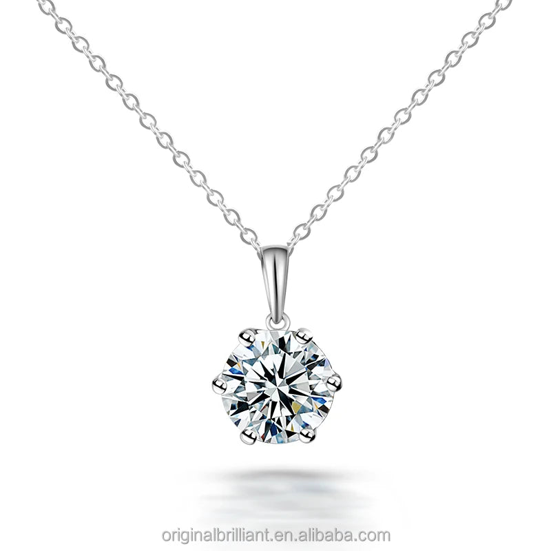 Starsgem Wholesale Jewelry Necklace Round Cut Moissanite Gemstone 925 Sterling Silver Necklace