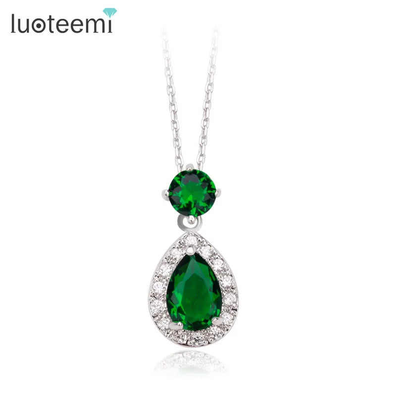 LUOTEEMI Women Charm Party Jewelry 4 Color Options Small Size Waterdrop a AA Cubic Zirconia Pendant Necklace