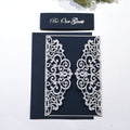 Luxury Wedding Supplies Navy Blue Invitation Cards White Laser Cut With One Color Foil on Belly Band