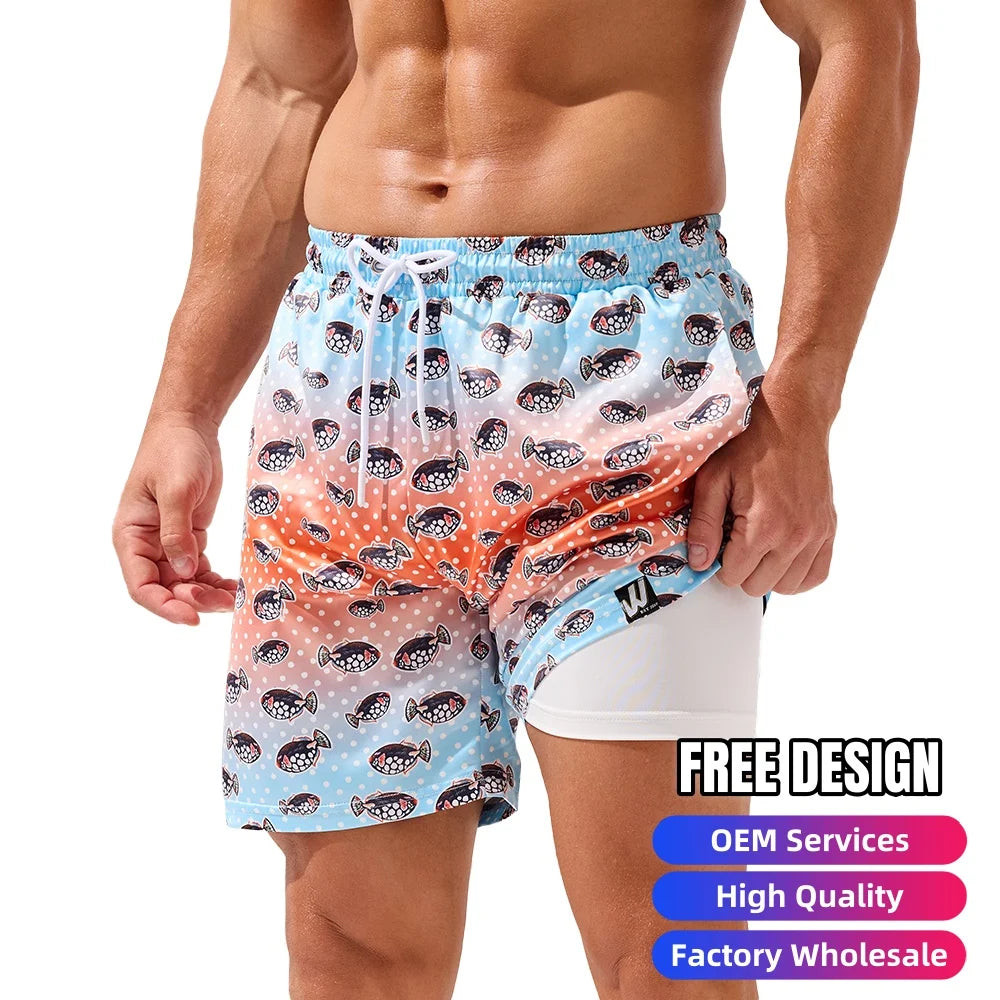 Quick Drying Plus Size Casual Summer Beachwear Polyester Board Shorts with Pockets Eco-Friendly Four-Way Stretch Swimming Trunks