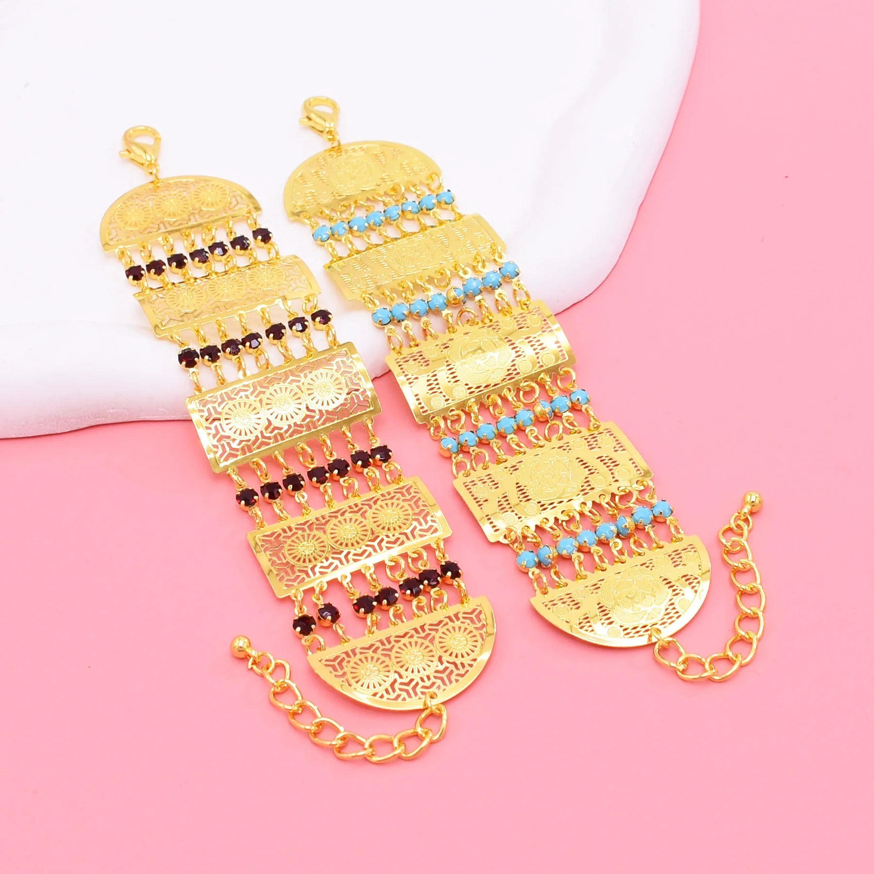 The Middle East Ethnic Blue Red Bracelet Women Gold Plated Rose Flower Bracelet Jewelry Accessories