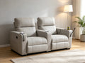 Light Gray PU Leather Dual-Seat Electric Home Theater Recliner Sofa Segmented Cushion Design Built-In Armrests Cup Holders