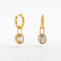 Trendy High Quality PVD 18K Gold Plated Tarnish Free Oval Zircon Huggie Earrings Stainless Steel Earrings Wholesale