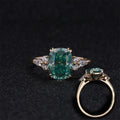 Wedding Jewelry 14K Yellow Gold Double Prong 7*9mm Cushion Green Moissanite Stone Ring