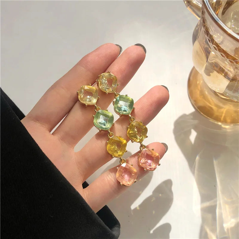 Colorful Zirconia Geometric Drop Earrings for Women Long Tassel for Women