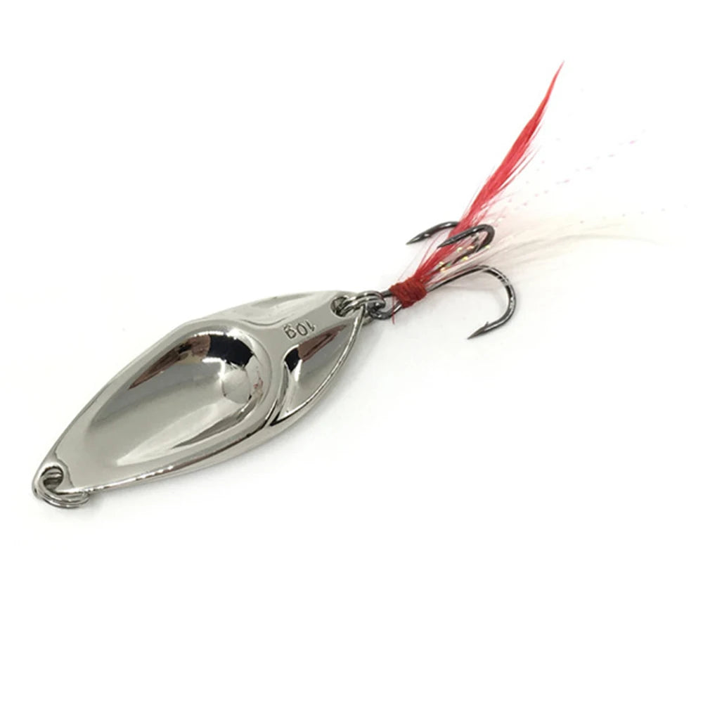 Newbility Snake Hard Spinner Spoon Lure Metal Sequins Baits With Treble Hook Feather Fishing Lures Gold Silver 5g/10g/15g/20g