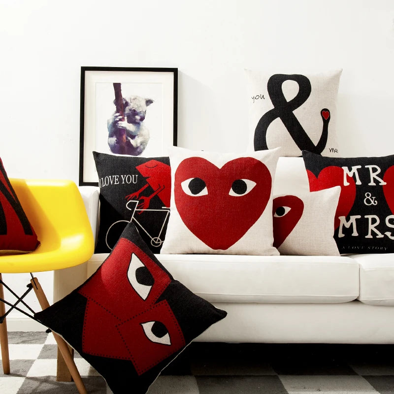Nordic Geometry Red Couple Black Cushion Heart Red Pillow Cover Decorative Sofa Pillow Case Office