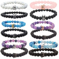 Black White Stone Crown Bracelets for Women Volcanic Couple Beads Cheap Bracelet Jewelry