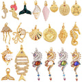 Blue Ocean Shell Jellyfish Conch Dolphin Sea Horse Fish Bone Shrimp Charm PendantGold Plated Zircon Jewelry Findings Supply K58